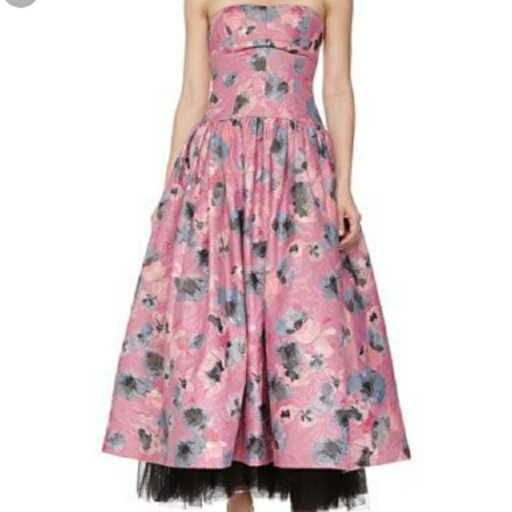 Rebecca Taylor Pink Brocade Floral Dress Gown 10